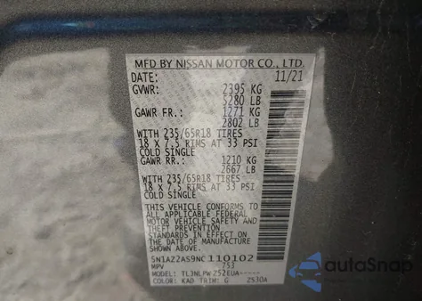 2022 Nissan Murano S Intelligent Awd from USA, damaged, VIN 5N1AZ2AS9NC110102